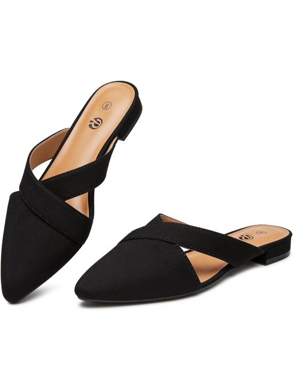 Women's Black Closed Pointed Toe Pull On Backless Soft Suede Mules Flats